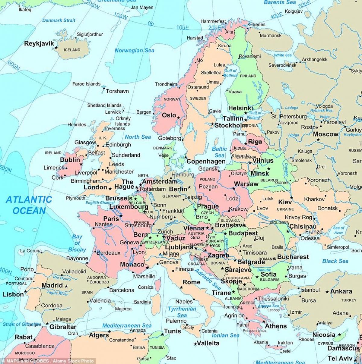خريطة المملكة المتحدة (المملكة المتحدة) والبلدان المجاورة
