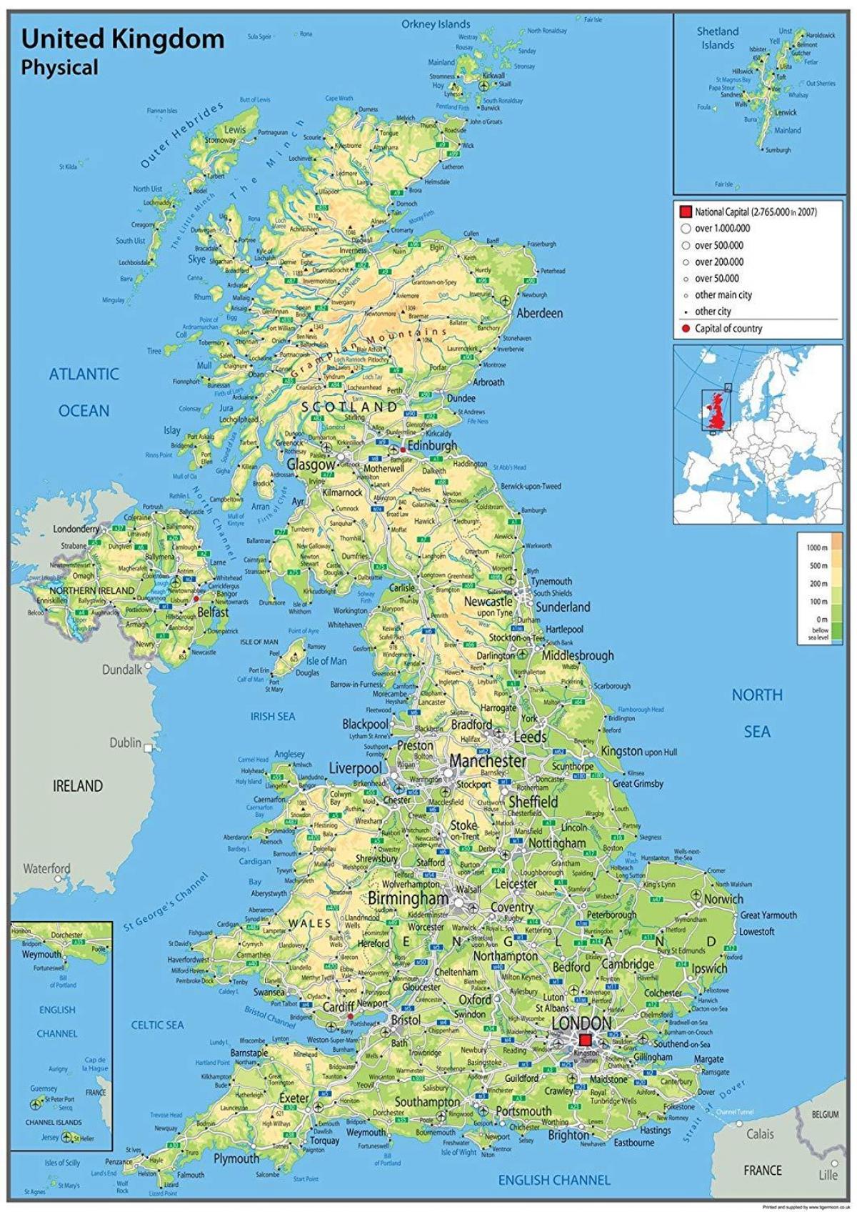 خريطة الشكل البري للمملكة المتحدة (المملكة المتحدة)