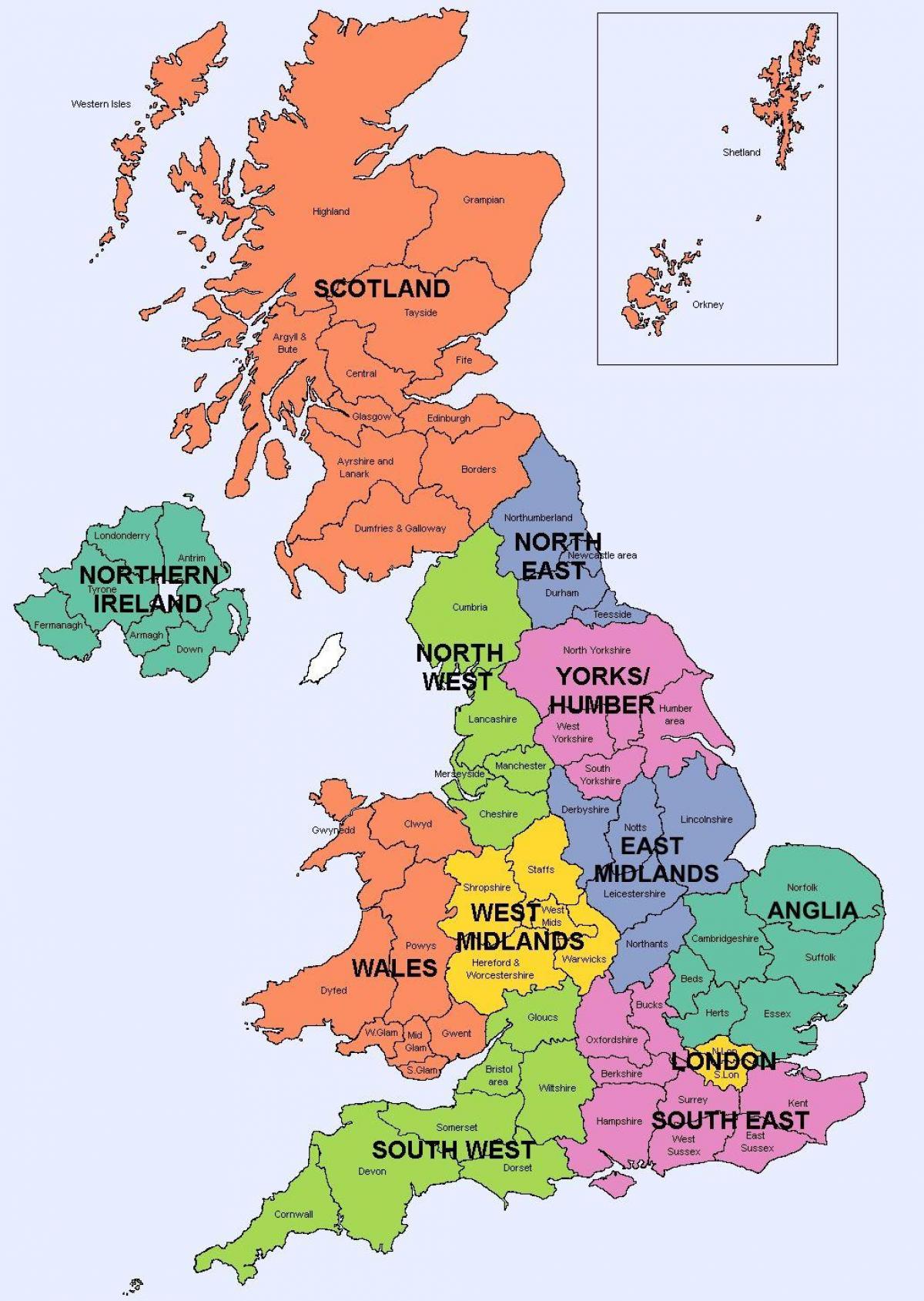 المملكة المتحدة (المملكة المتحدة) خريطة المناطق